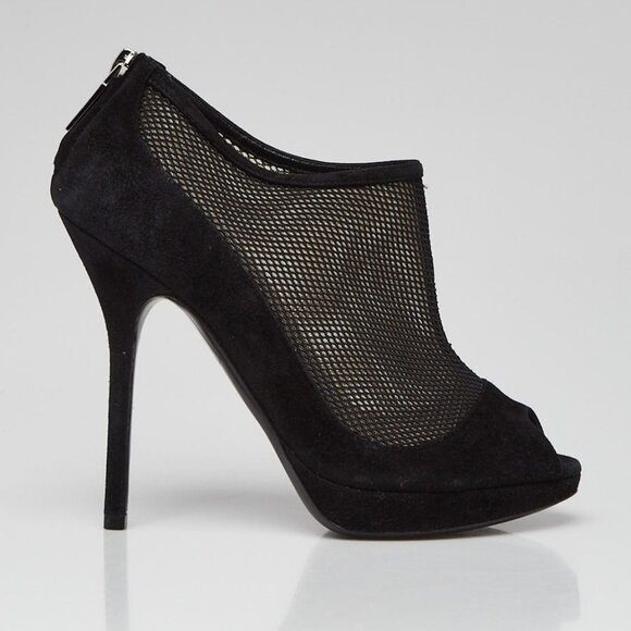 Christian Dior Black Suede/Mesh Peep Toe Heels Size 4/34.5 - Picture 3 of 5